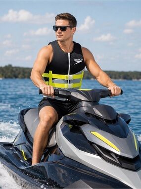 Speedo Men’s Black & Neon Yellow Zip Front Swim Rash Guard Vest